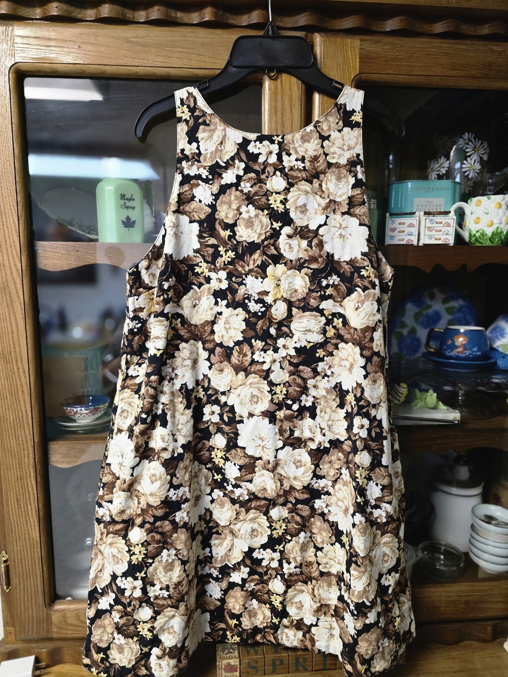 Floral Sleeveless A Line Mini Dress in Black & Cream Pockets Full Line EUC - Picture 2 of 6